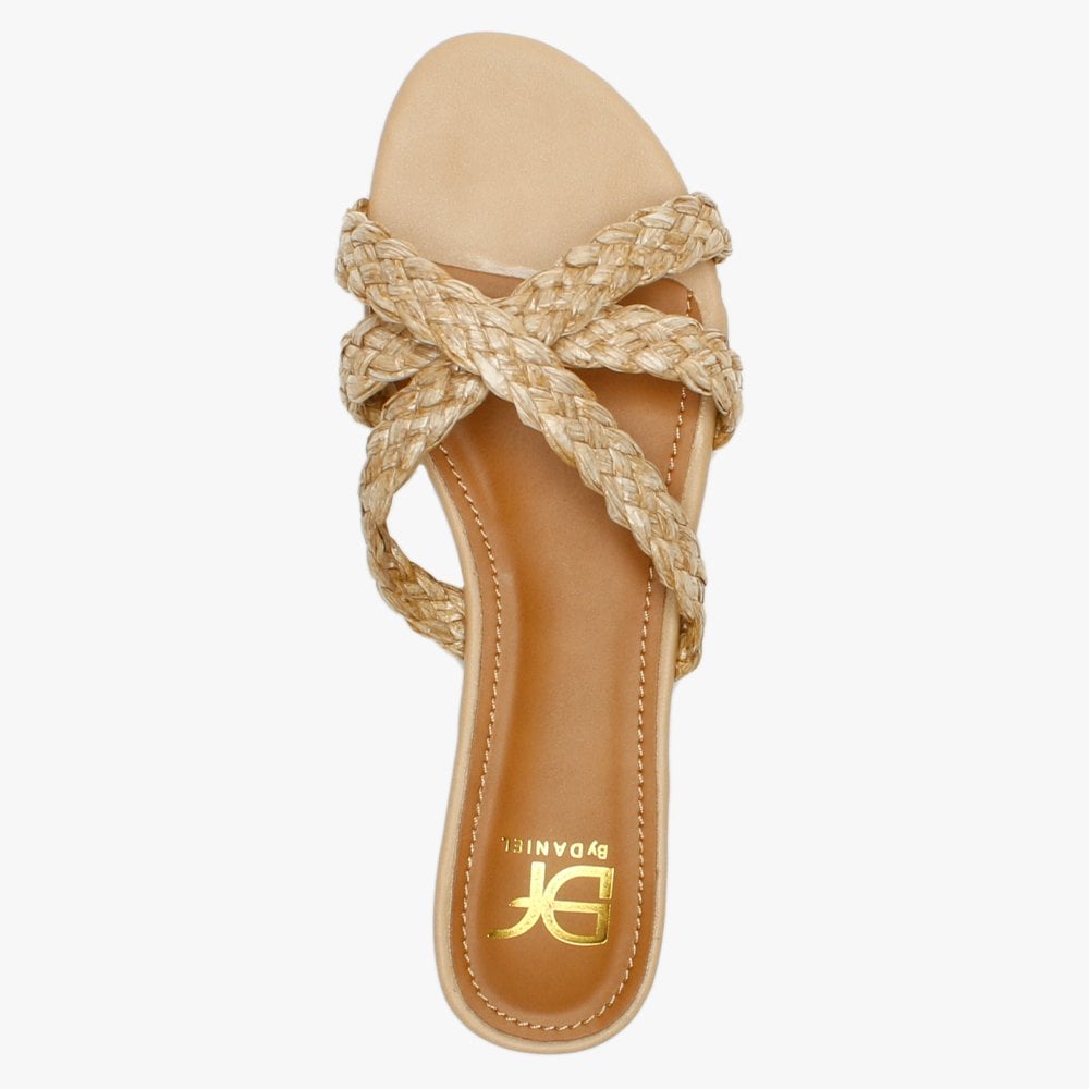 Yasemin Beige Plaited Cross Strap Mules