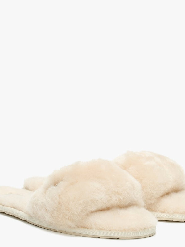 Fluff Slide White Natural Sheepskin Slippers