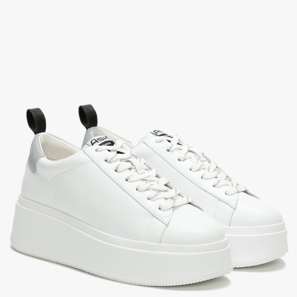 Moon White & Silver Leather Platform Trainers