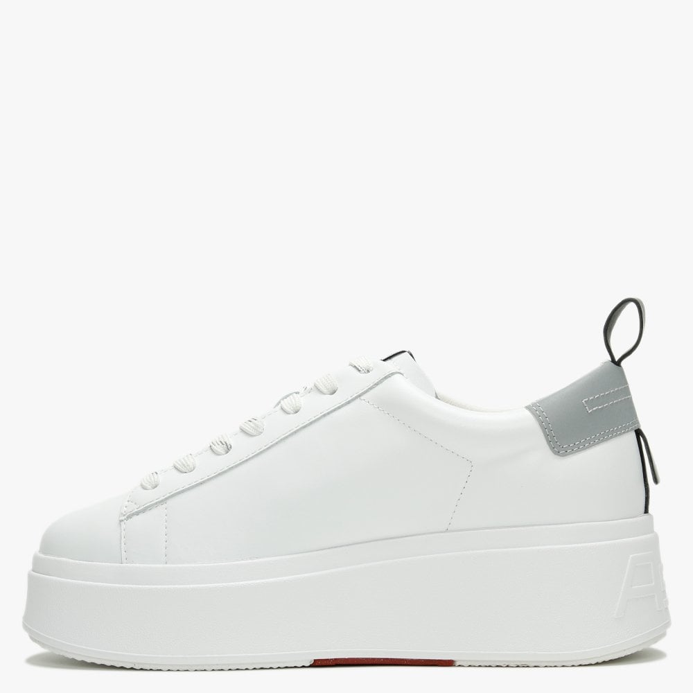 Moon White & Silver Leather Platform Trainers