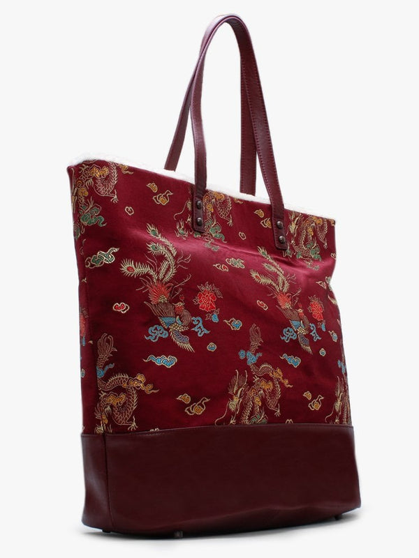 Brooklyn Burgundy Satin Embroidered Tote Bag