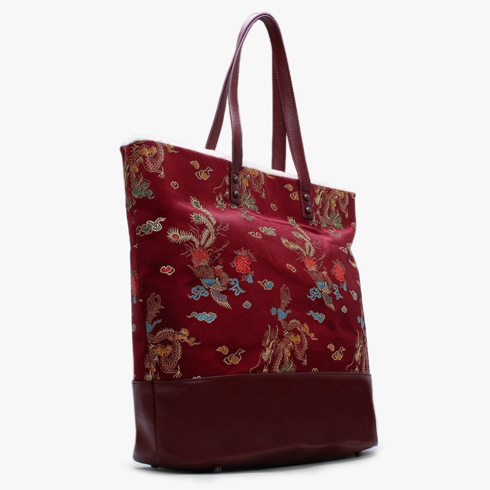 Brooklyn Burgundy Satin Embroidered Tote Bag