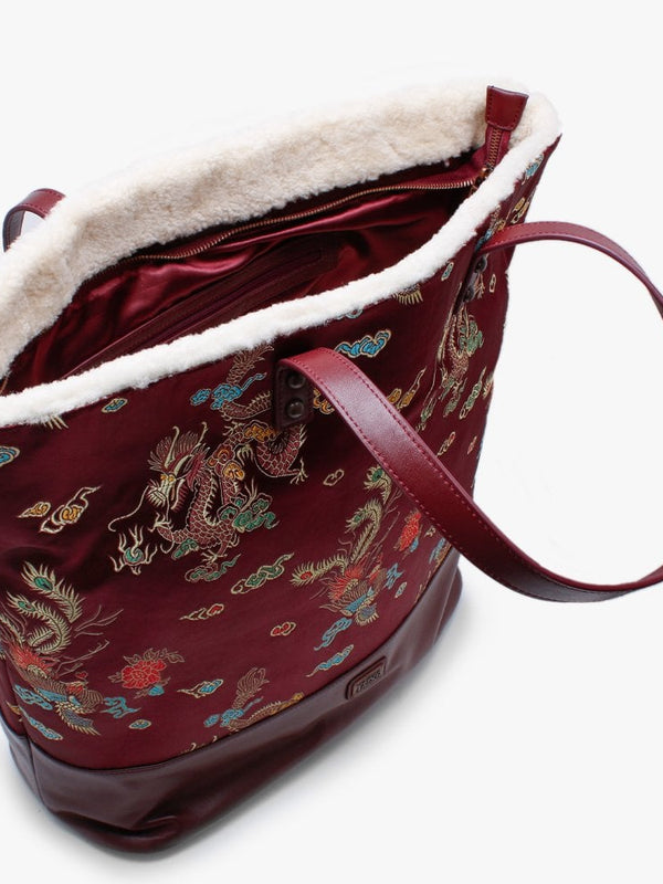 Brooklyn Burgundy Satin Embroidered Tote Bag