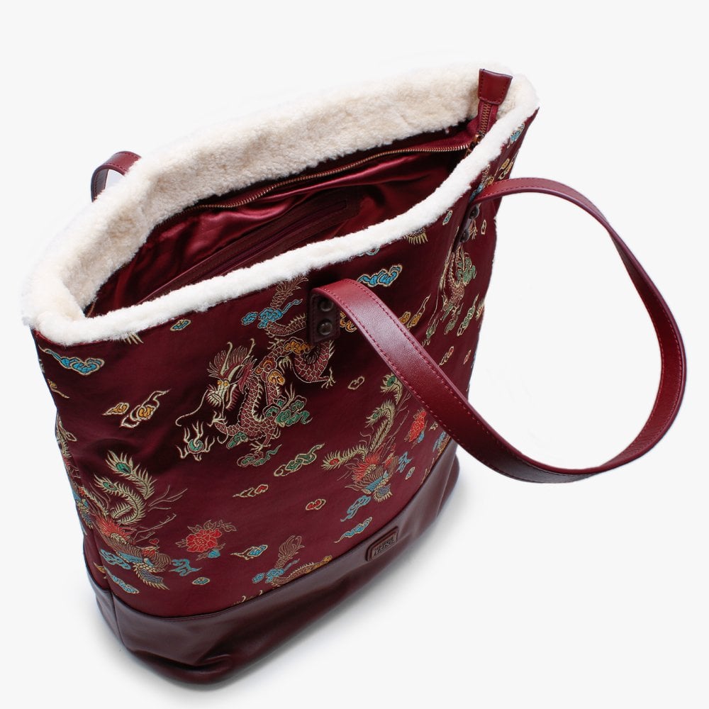 Brooklyn Burgundy Satin Embroidered Tote Bag