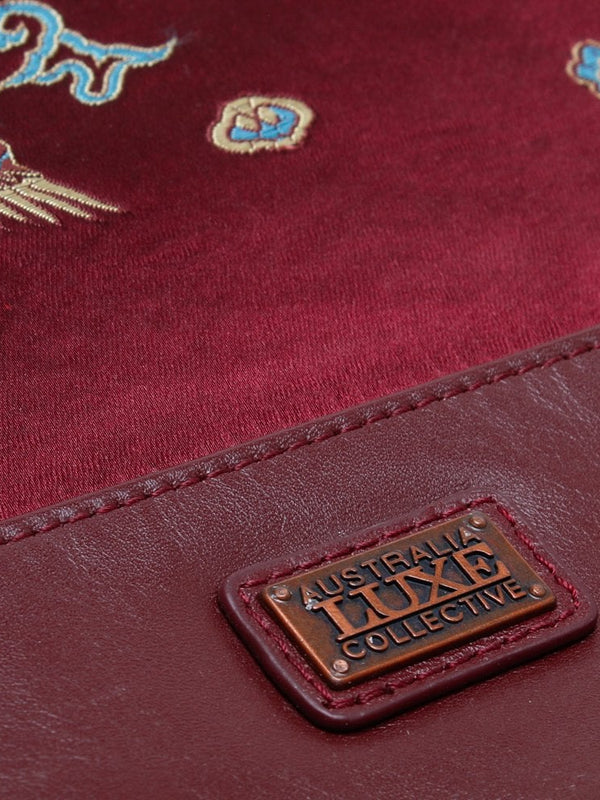 Brooklyn Burgundy Satin Embroidered Tote Bag