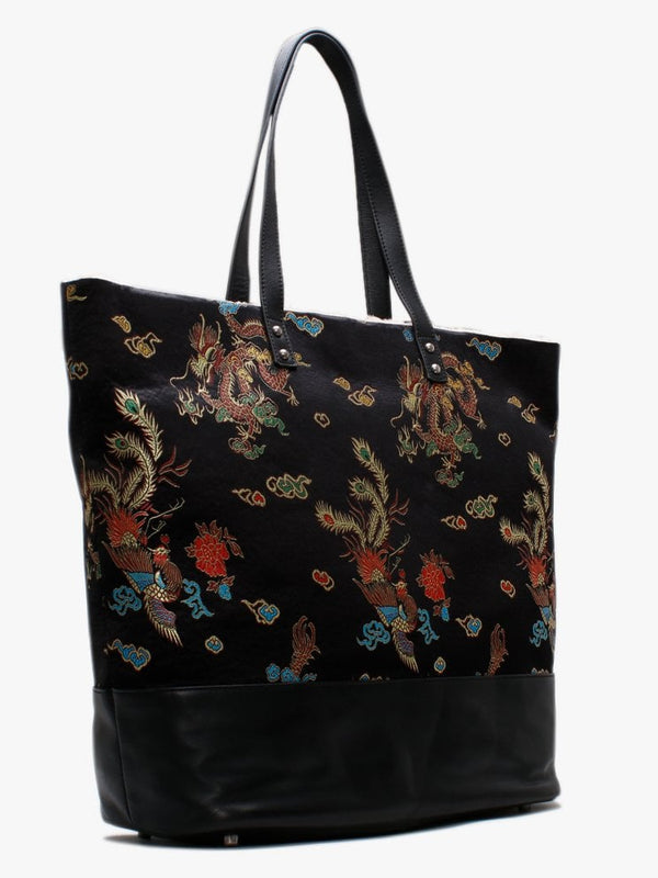 Brooklyn Black Satin Embroidered Tote Bag