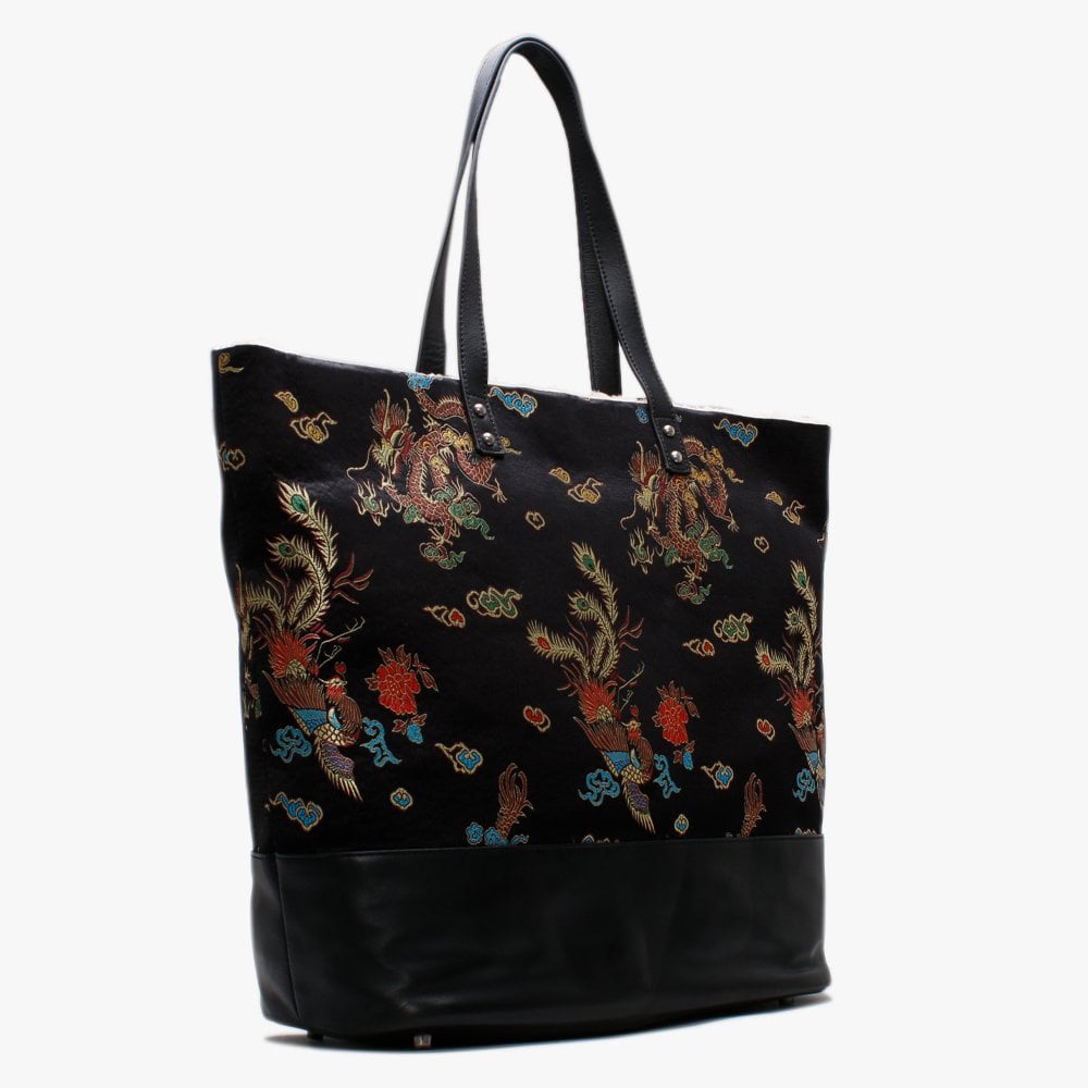 Brooklyn Black Satin Embroidered Tote Bag