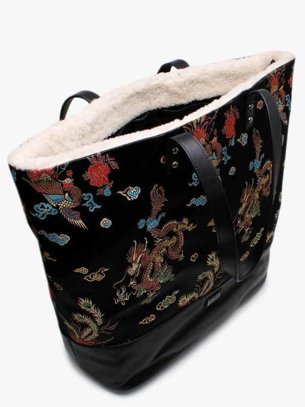 Brooklyn Black Satin Embroidered Tote Bag