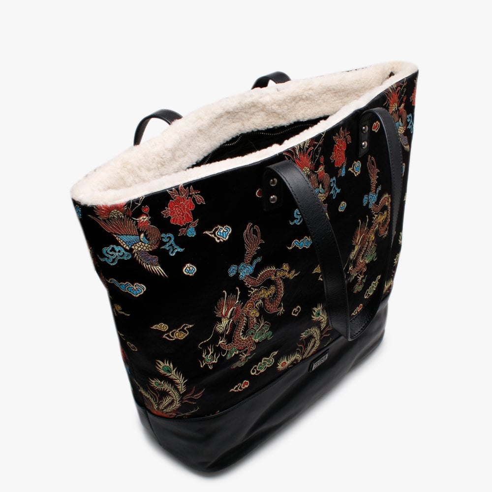 Brooklyn Black Satin Embroidered Tote Bag