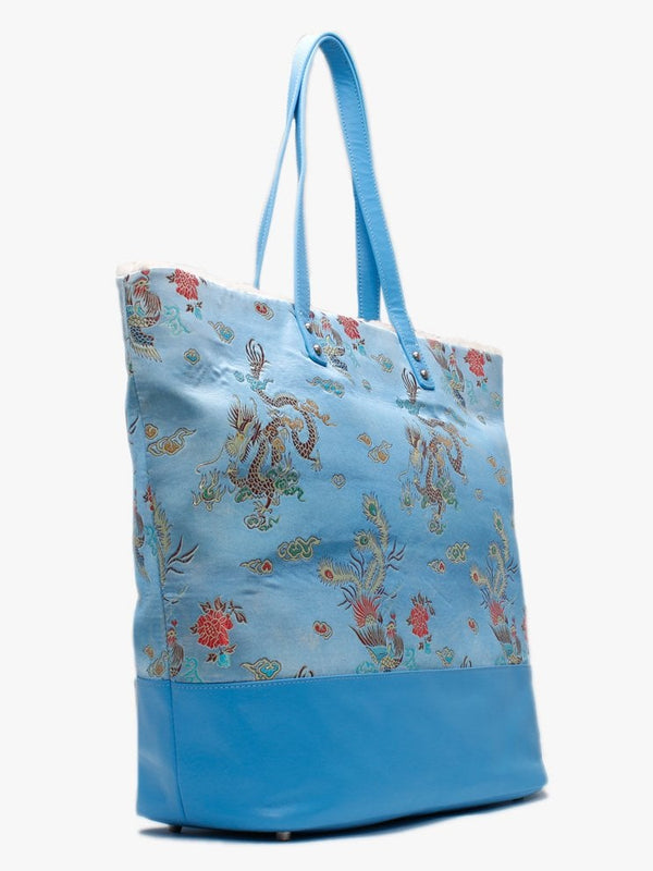 Brooklyn Blue Satin Embroidered Tote Bag