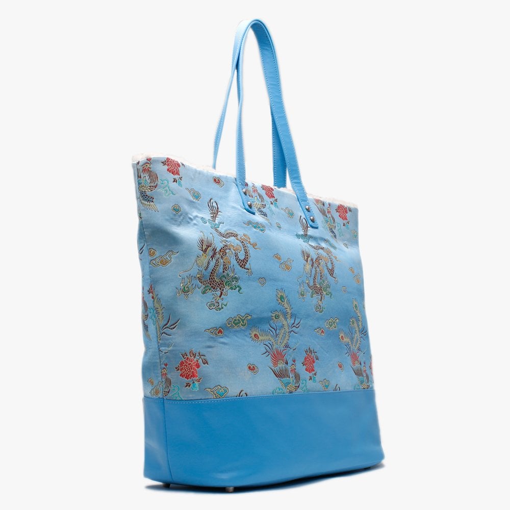 Brooklyn Blue Satin Embroidered Tote Bag