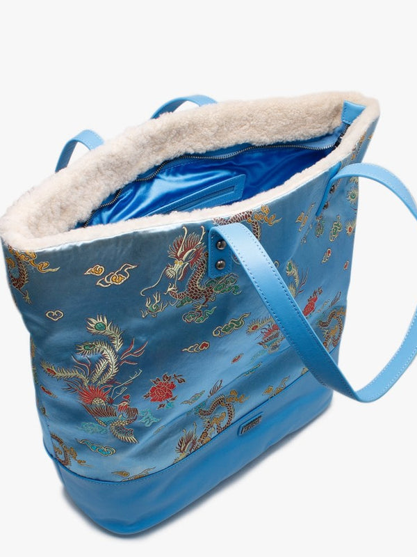 Brooklyn Blue Satin Embroidered Tote Bag