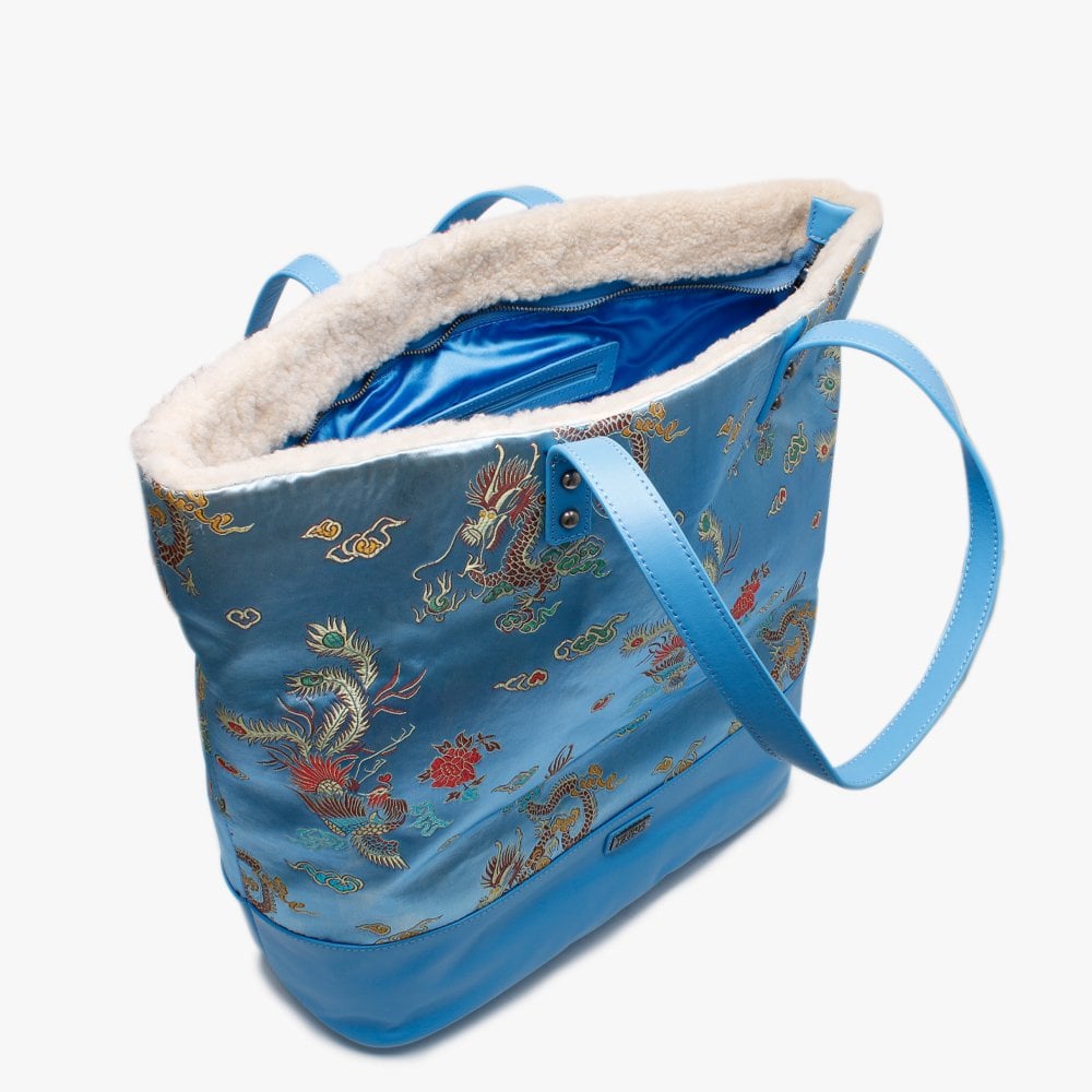 Brooklyn Blue Satin Embroidered Tote Bag