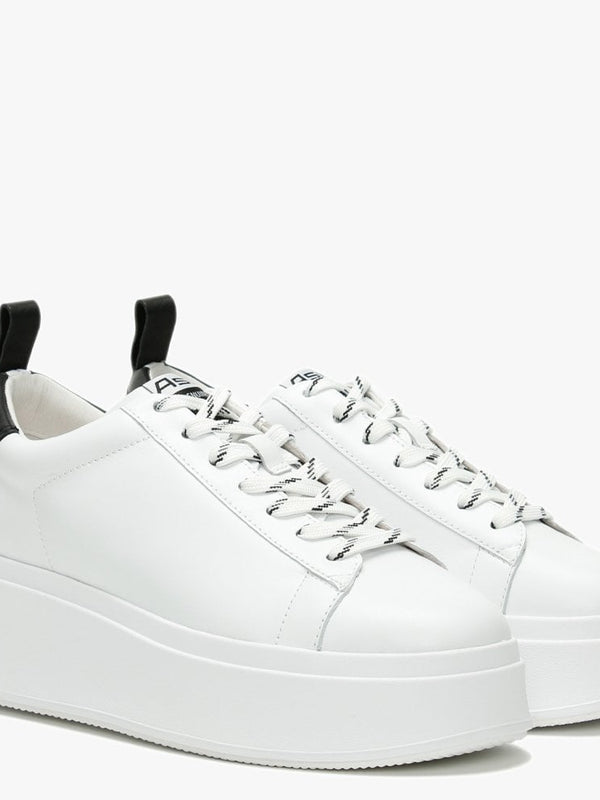 Moon White & Black Leather Platform Trainers
