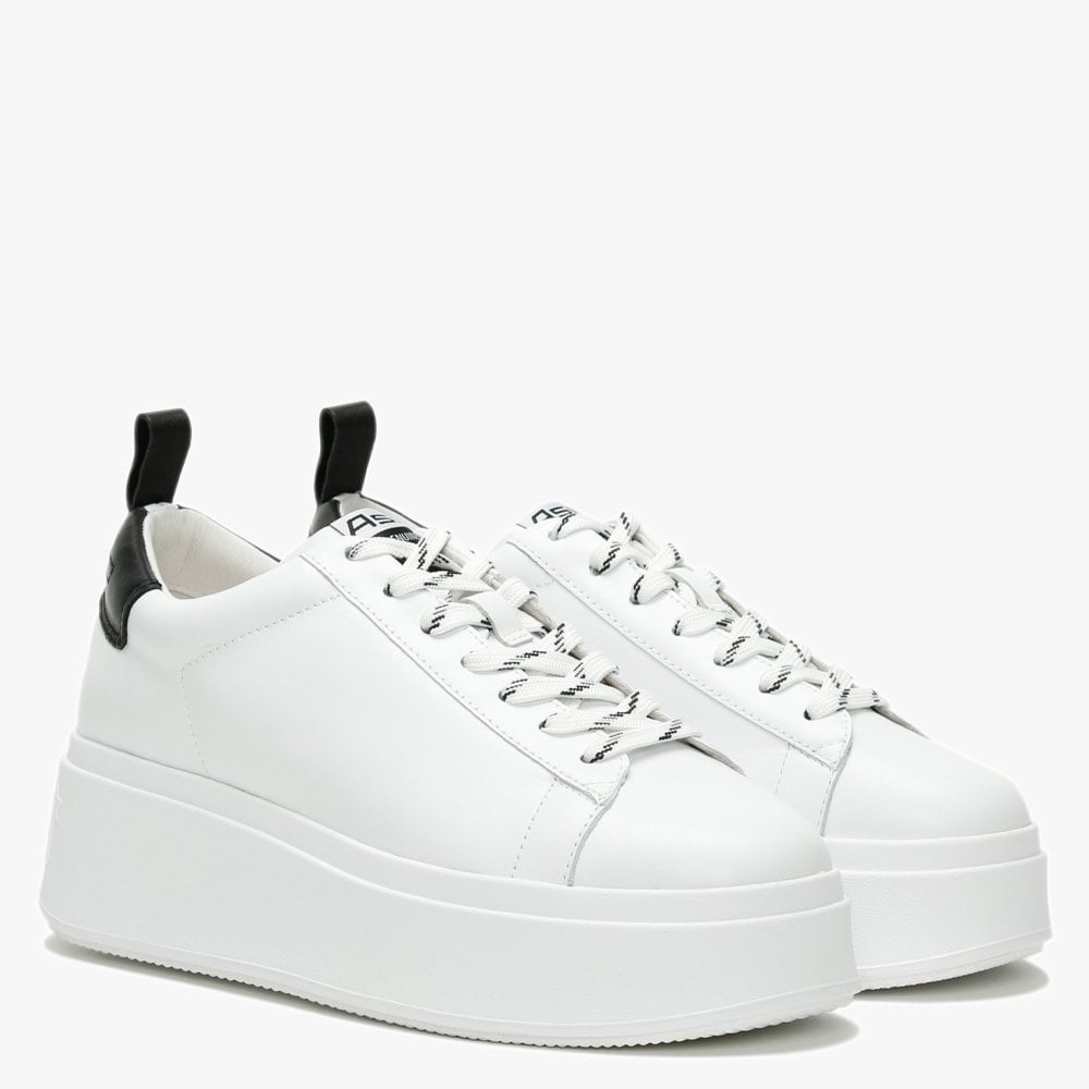 Moon White & Black Leather Platform Trainers