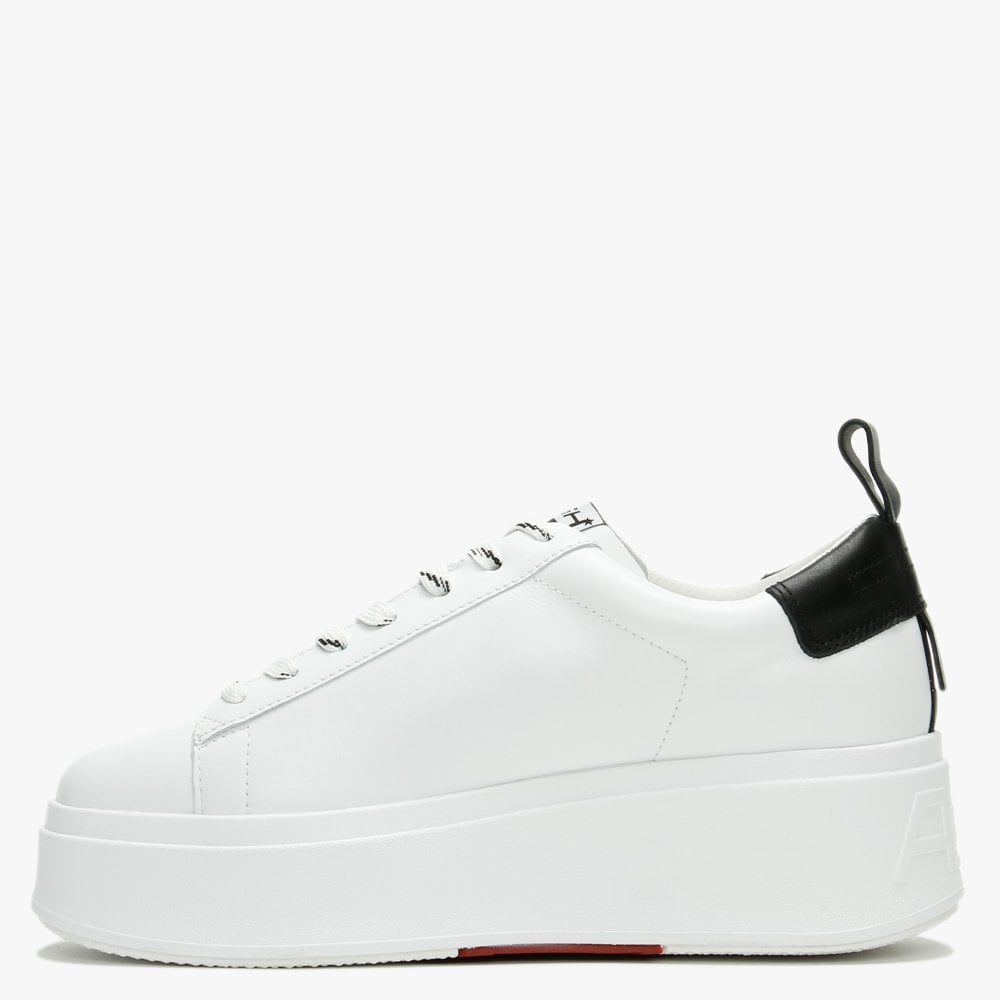 Moon White & Black Leather Platform Trainers