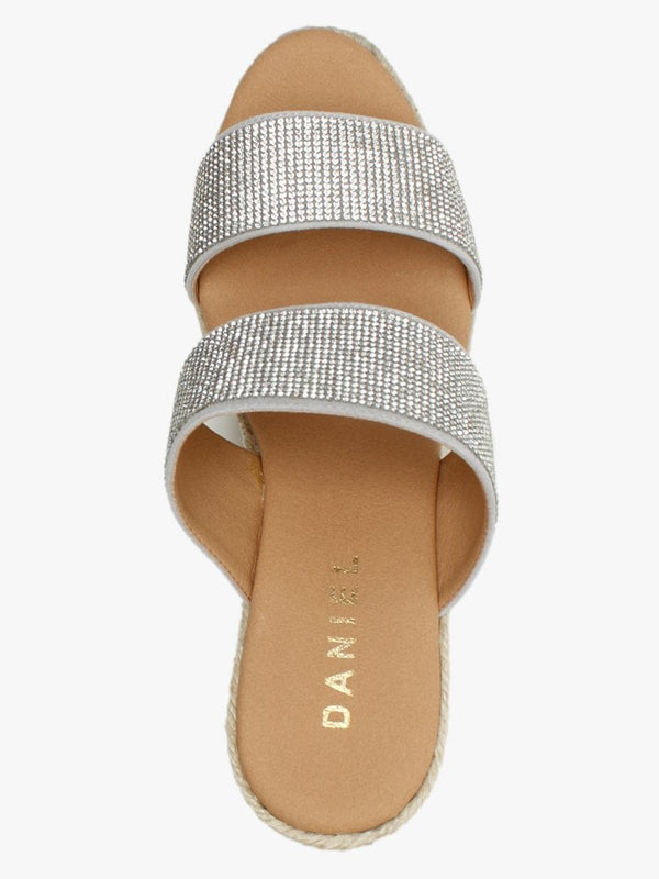 Invona Sliver Leather Embellished Two Bar Wedge Mules
