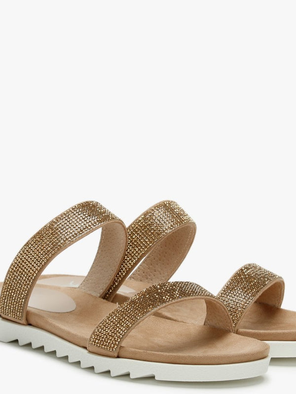Nohla Gold Metallic Diamante Embellished Sliders