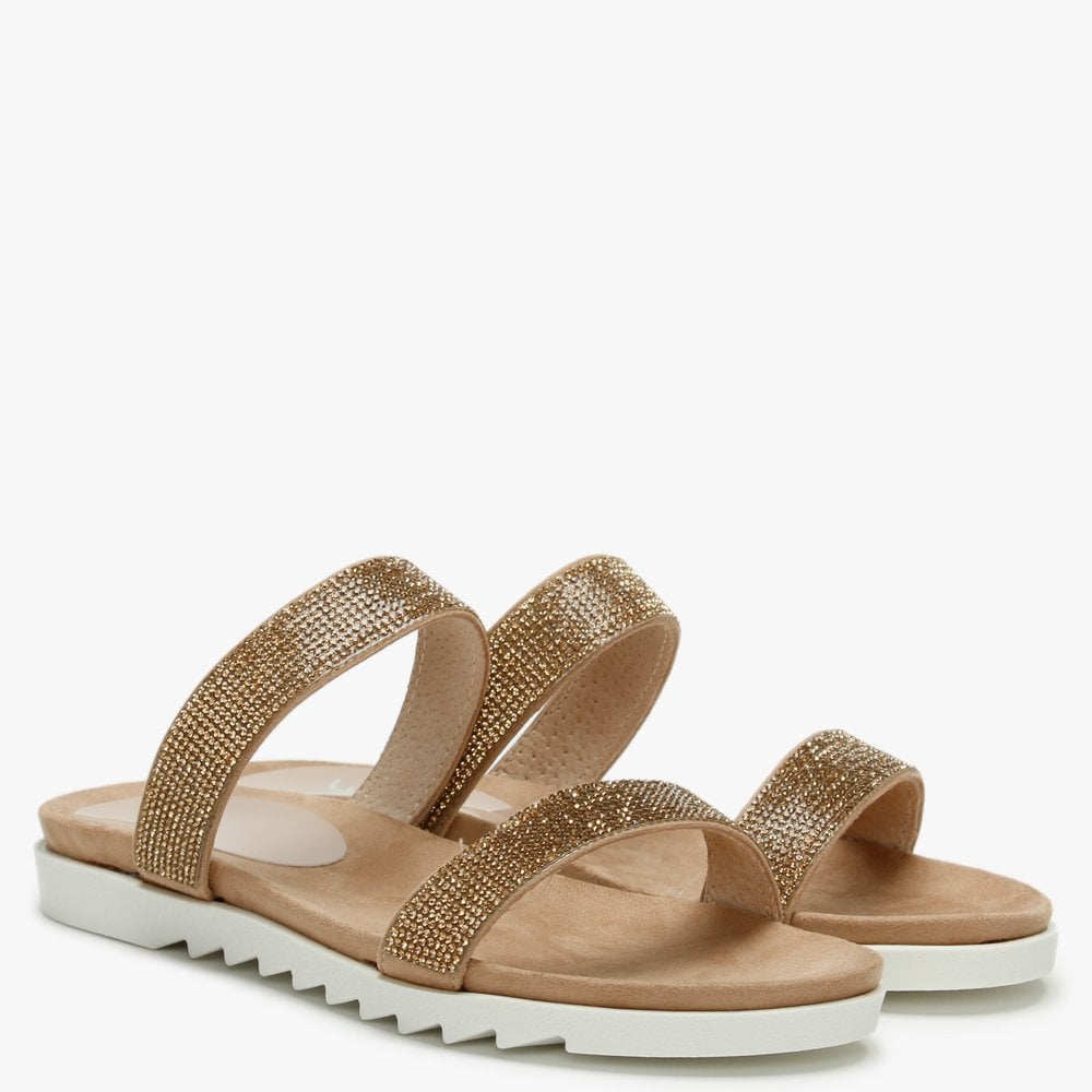 Nohla Gold Metallic Diamante Embellished Sliders