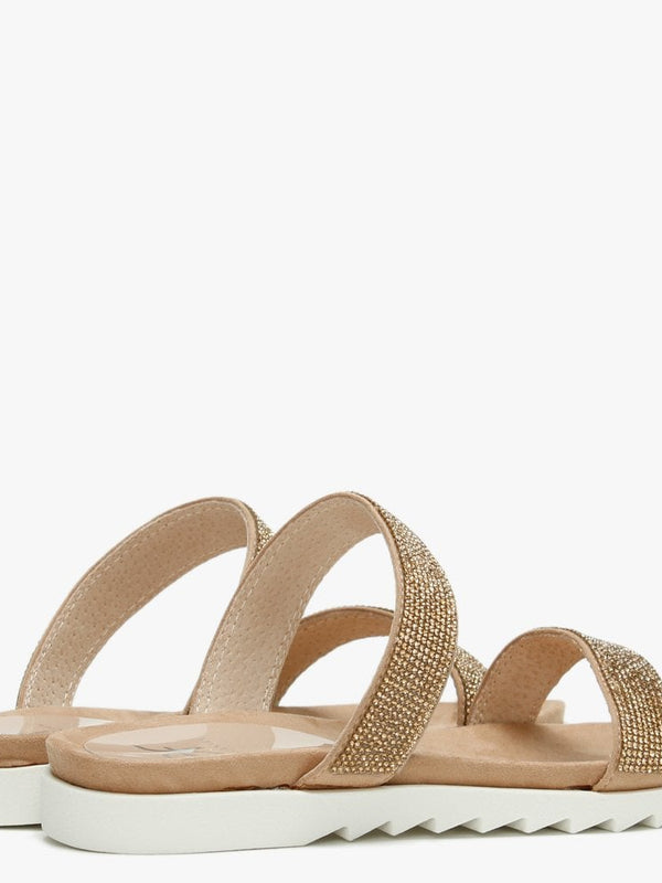 Nohla Gold Metallic Diamante Embellished Sliders