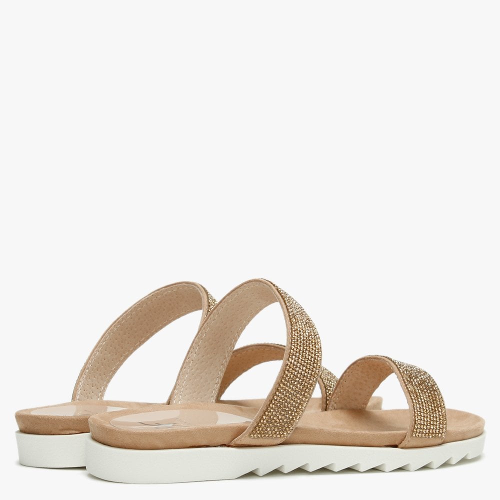 Nohla Gold Metallic Diamante Embellished Sliders