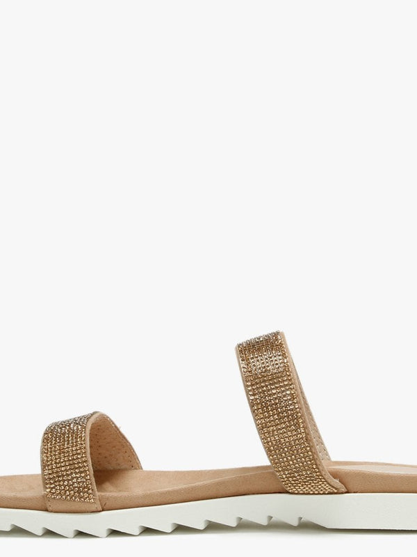 Nohla Gold Metallic Diamante Embellished Sliders