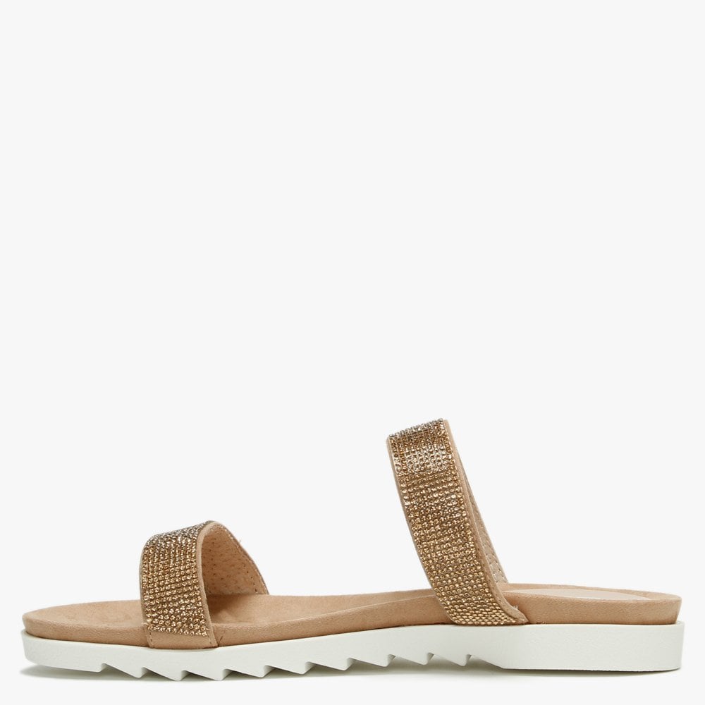 Nohla Gold Metallic Diamante Embellished Sliders