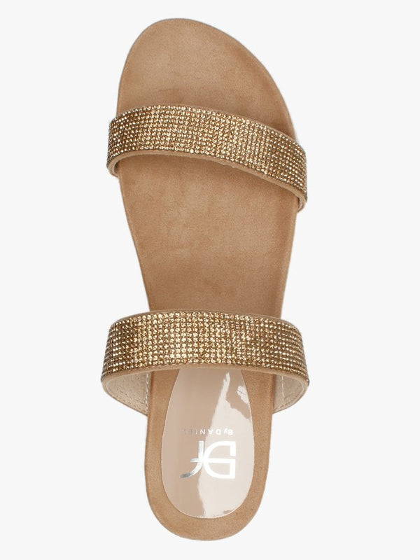 Nohla Gold Metallic Diamante Embellished Sliders
