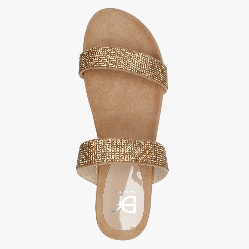 Nohla Gold Metallic Diamante Embellished Sliders