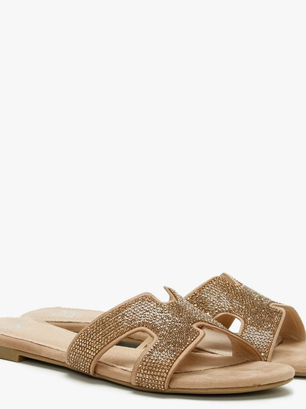 Ninia Gold Diamante Flat Mules