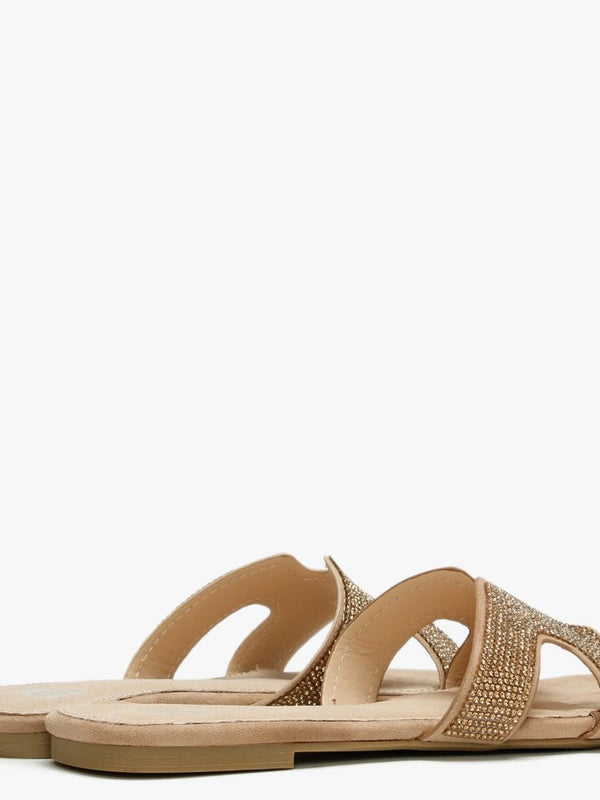 Ninia Gold Diamante Flat Mules