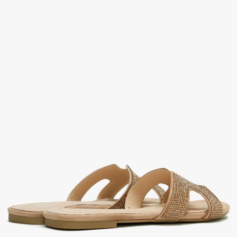 Ninia Gold Diamante Flat Mules
