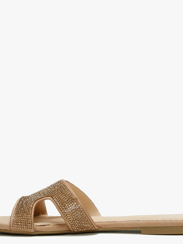 Ninia Gold Diamante Flat Mules