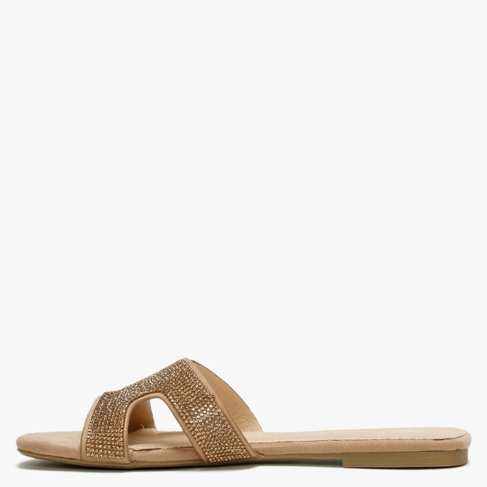 Ninia Gold Diamante Flat Mules
