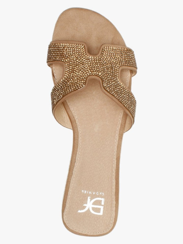 Ninia Gold Diamante Flat Mules