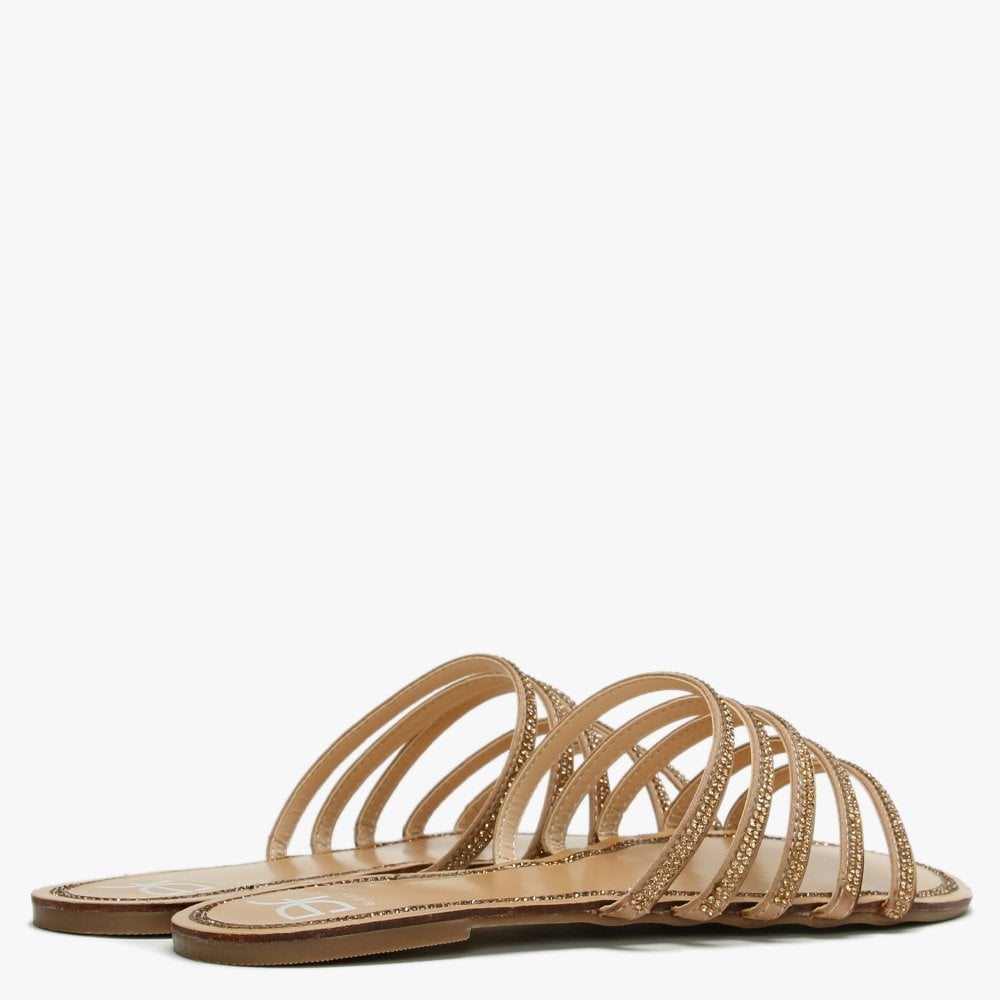 Hosk Gold Diamante Strap Mules