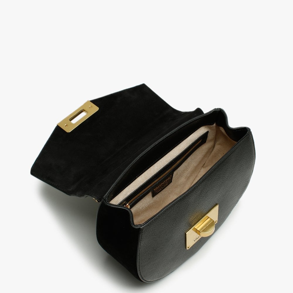 Vostok Chain Black Leather & Suede Satchel Bag