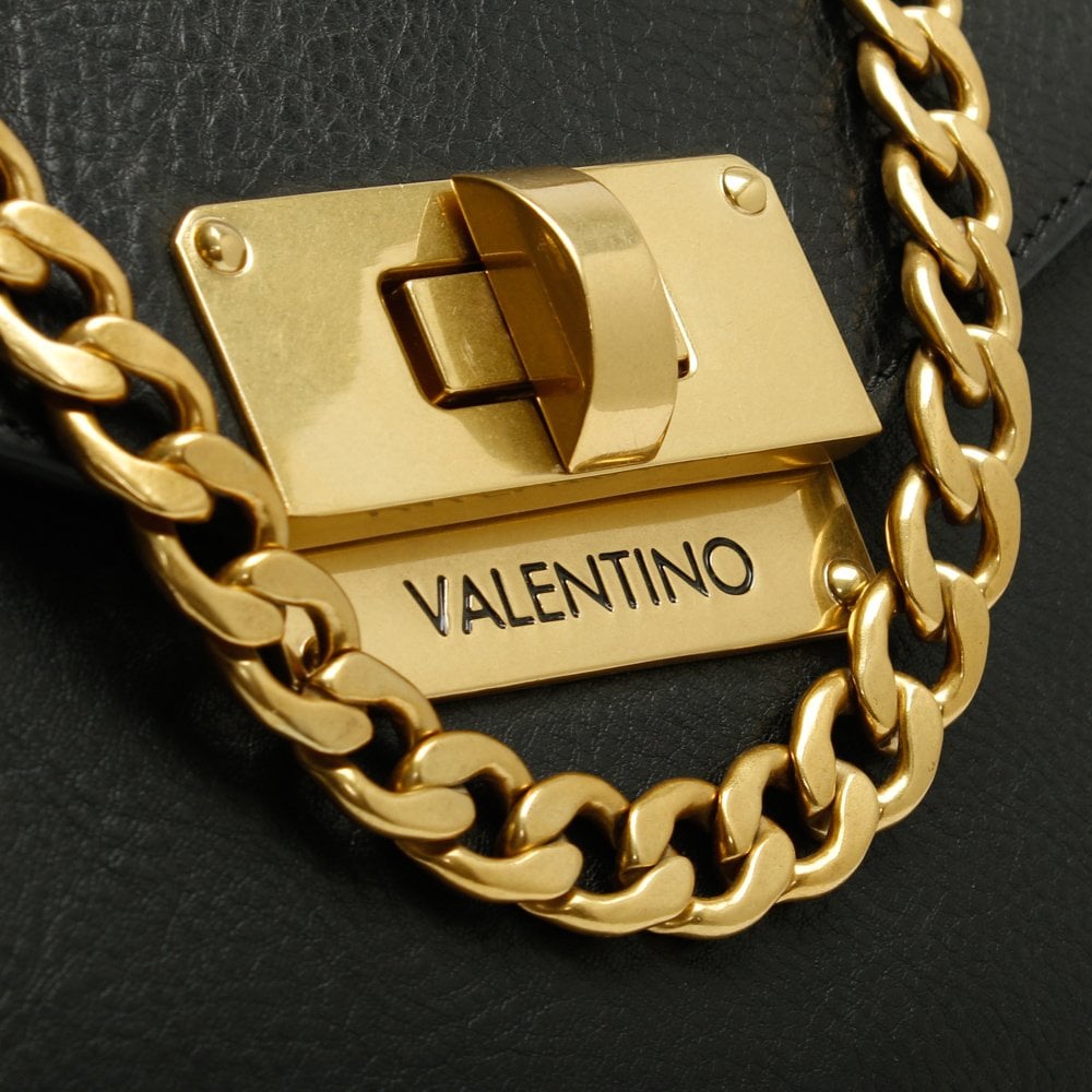 Vostok Chain Black Leather & Suede Satchel Bag