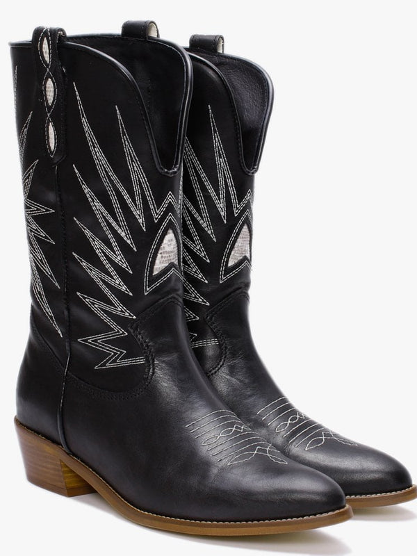 Kensal Black Leather Cowboy Boots