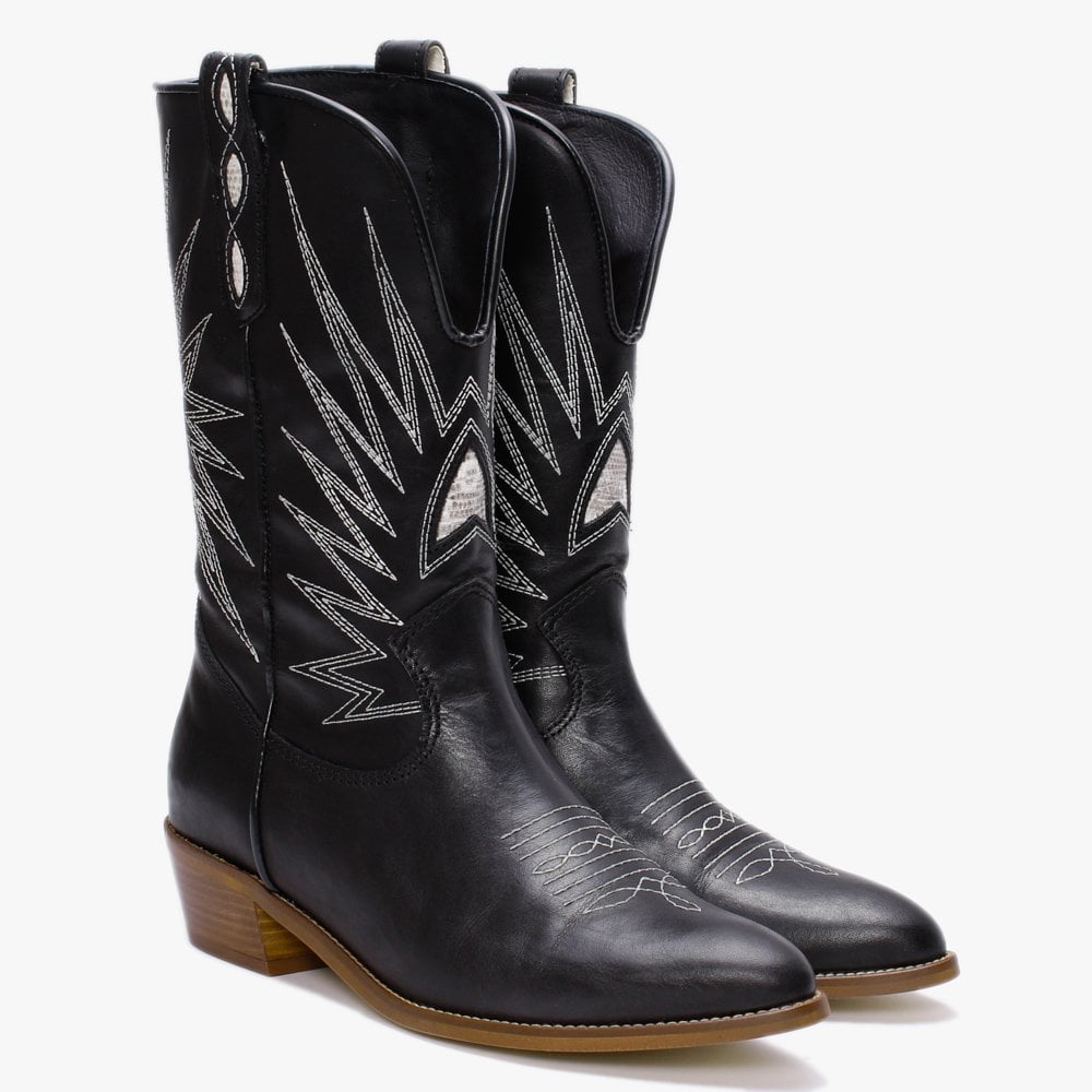 Kensal Black Leather Cowboy Boots