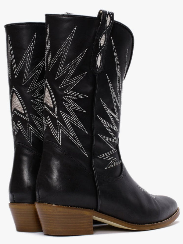 Kensal Black Leather Cowboy Boots