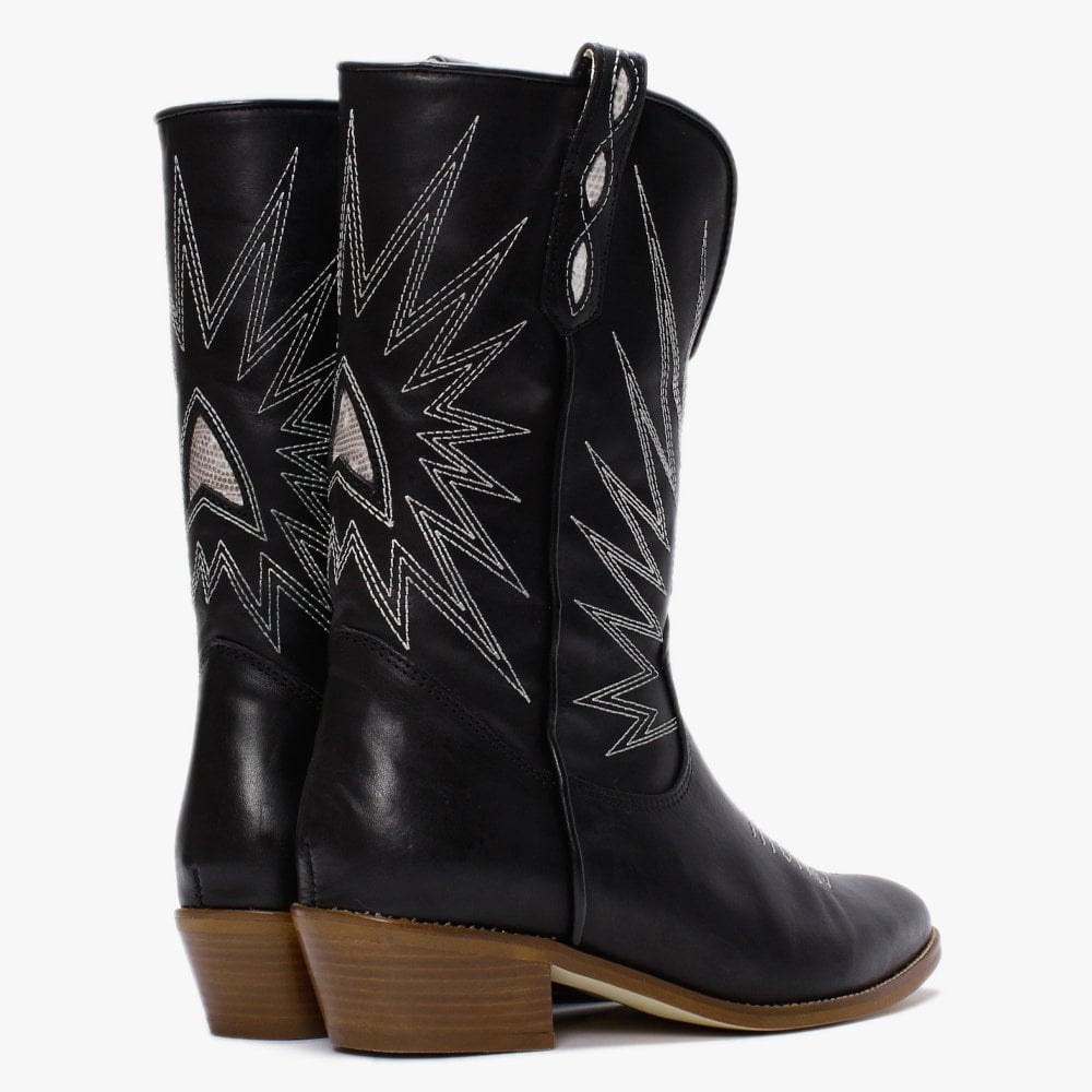 Kensal Black Leather Cowboy Boots