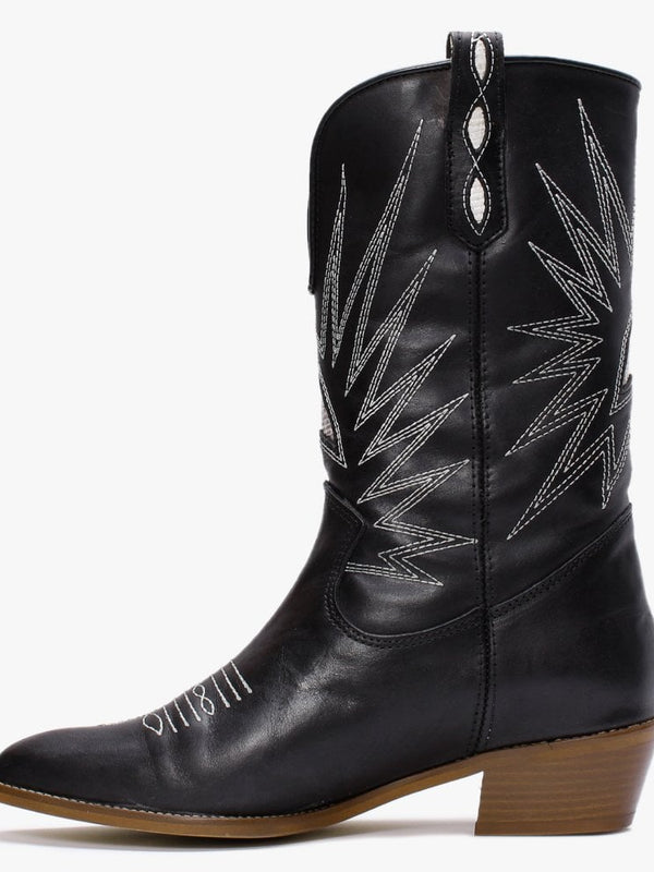Kensal Black Leather Cowboy Boots