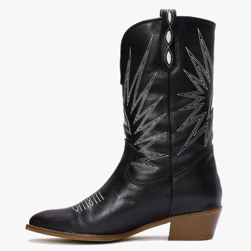 Kensal Black Leather Cowboy Boots
