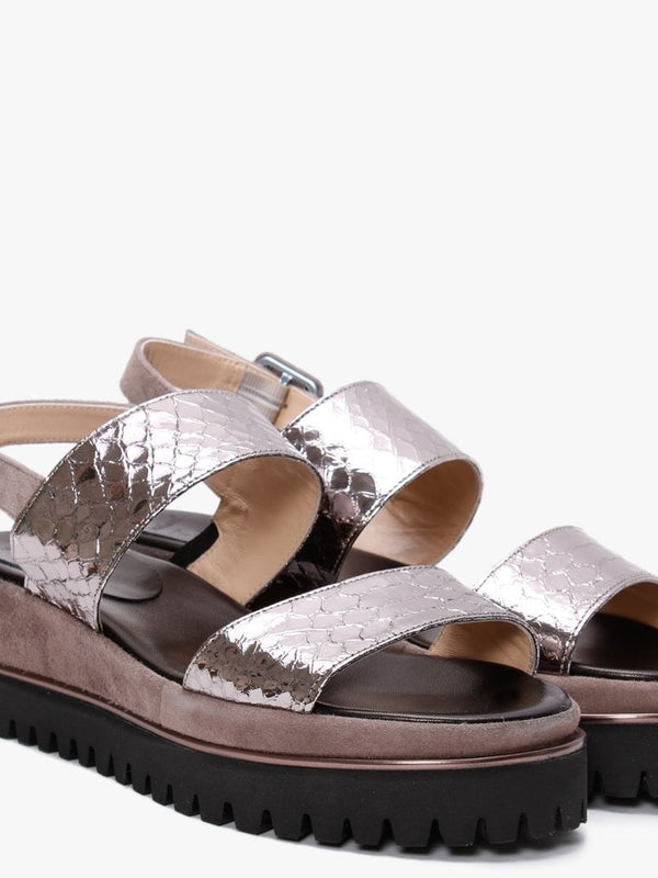 Rossington Pewter Metallic Reptile Leather Sandals