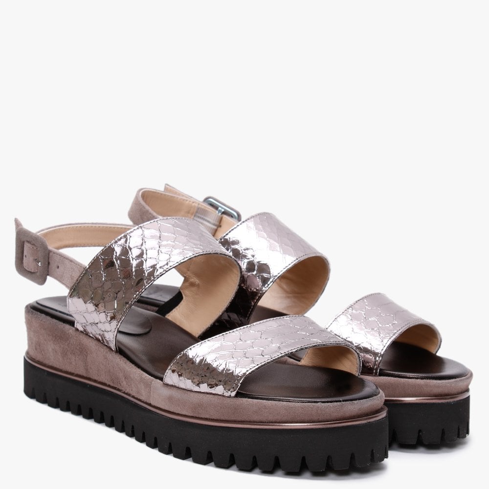 Rossington Pewter Metallic Reptile Leather Sandals