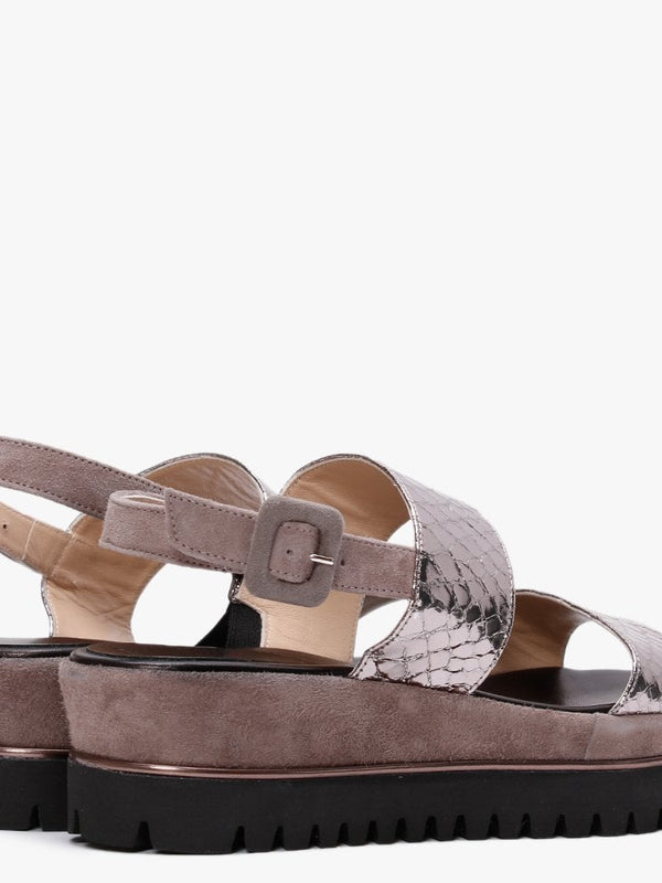 Rossington Pewter Metallic Reptile Leather Sandals