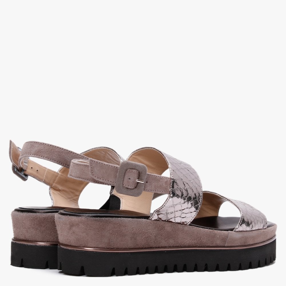 Rossington Pewter Metallic Reptile Leather Sandals