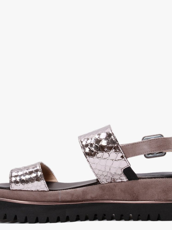 Rossington Pewter Metallic Reptile Leather Sandals