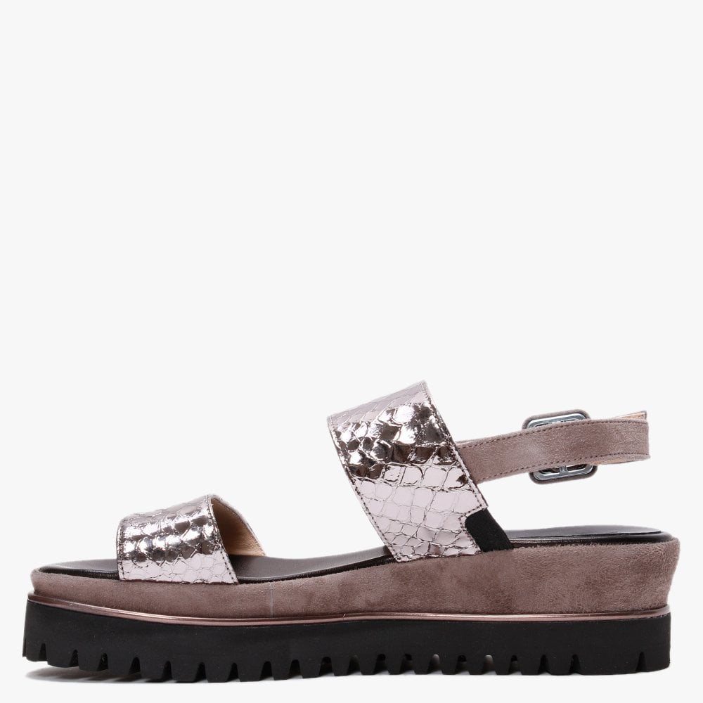 Rossington Pewter Metallic Reptile Leather Sandals